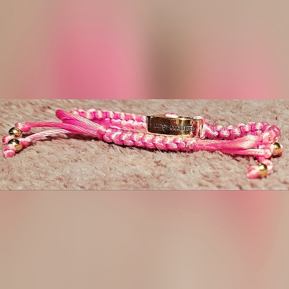 Juicy Couture Adjustable Woven Braided Neon Pink Gold Open Heart Charm Bracelet - Picture 4 of 10